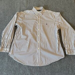 Ralph Lauren Mens XL Button Down Shirt Brown White Striped Long Sleeve